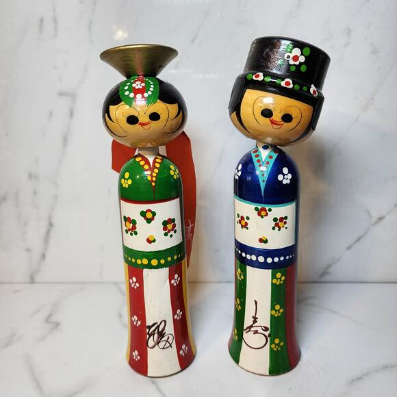 Handcrafted Japanese Kokeishi Wedding Bobblehead Pair-Vintage Asian Collectibles - Picture 10 of 10